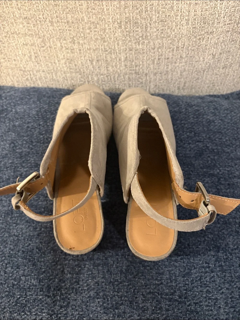 LOFT Taupe Suede Peep-Toe Slingback Block Heels